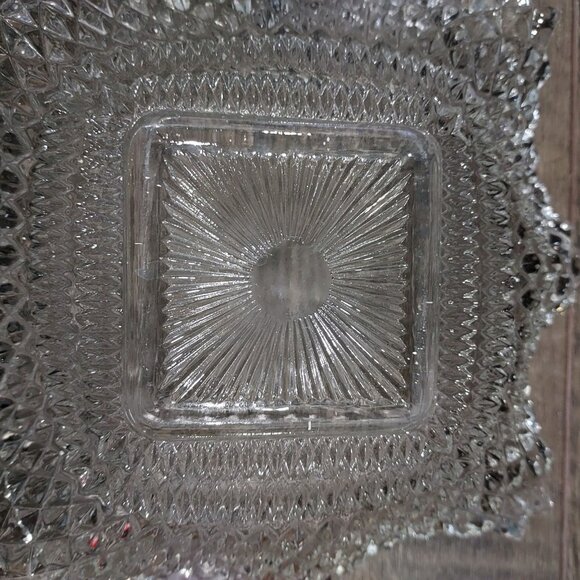 Clear Depression Glass Diamond Cut Candy Dish Candle Holder Sawtooth Edges Set 3 - Picture 11 of 12